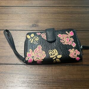 Bunny Starling Floral Black Wristlet Wallet